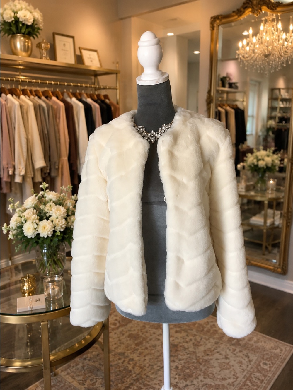 Forever 21 Cream Faux Fur Open-Front Teddy Jacket, Small